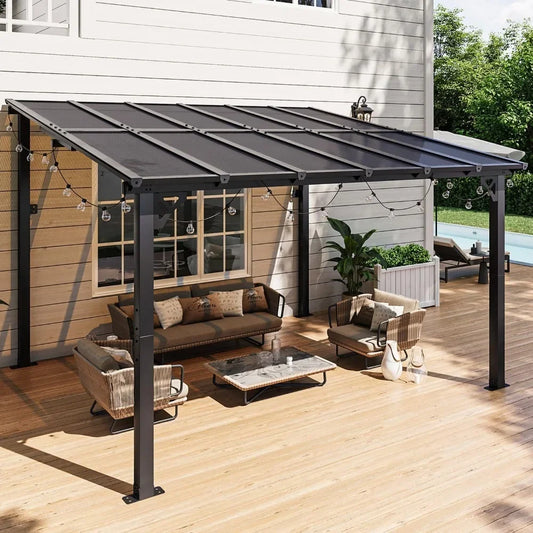 10' x 12' Wall-Mounted Gazebo Pergola With Sloped Roof