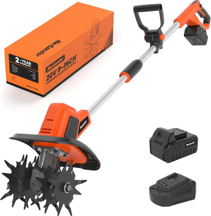 20V Cordless Tiller Cultivator, 9-Inch Electric Tiller