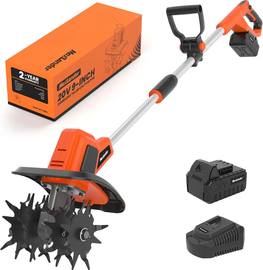 20V Cordless Tiller Cultivator, 9-Inch Electric Tiller