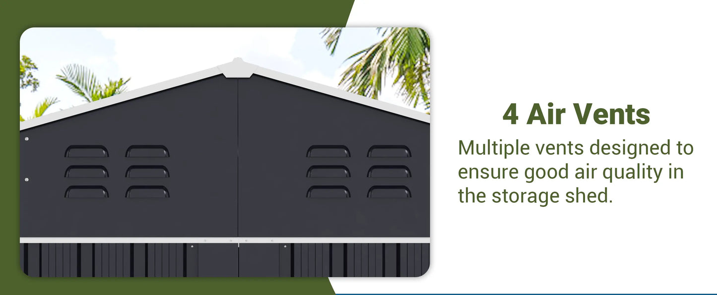 10'x10'~12'x18' Lockable Metal Storage Heavy-Duty Frame Shed