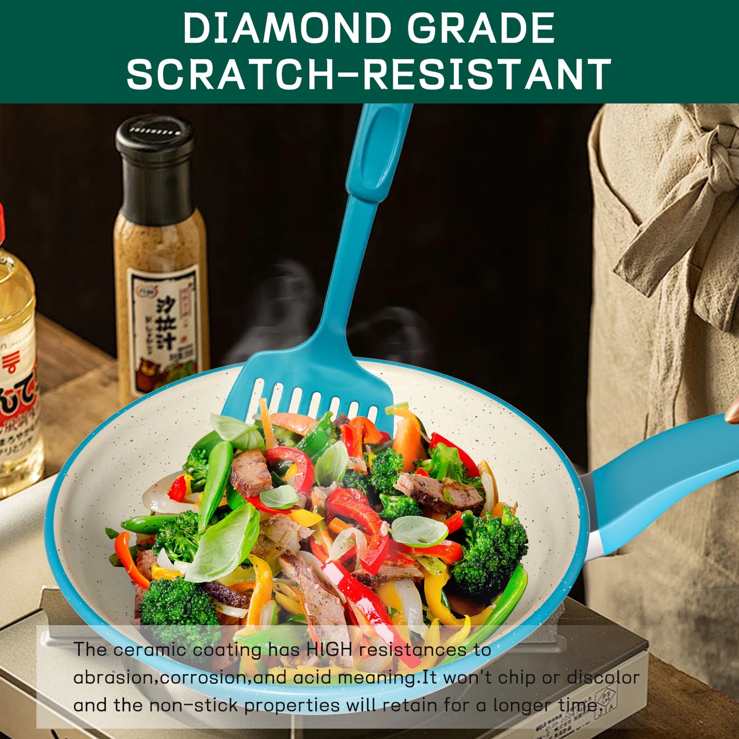 Durable 13-Piece Ceramic Non-Stick Cookware Set  w/Utensils