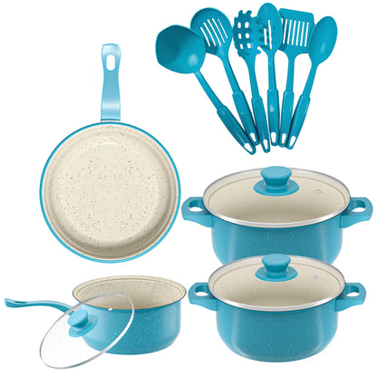 Durable 13-Piece Ceramic Non-Stick Cookware Set  w/Utensils