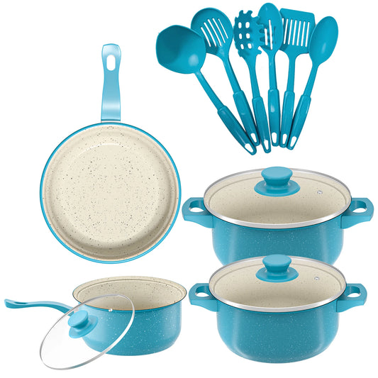 Durable 13-Piece Ceramic Non-Stick Cookware Set  w/Utensils