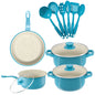 Durable 13-Piece Ceramic Non-Stick Cookware Set  w/Utensils