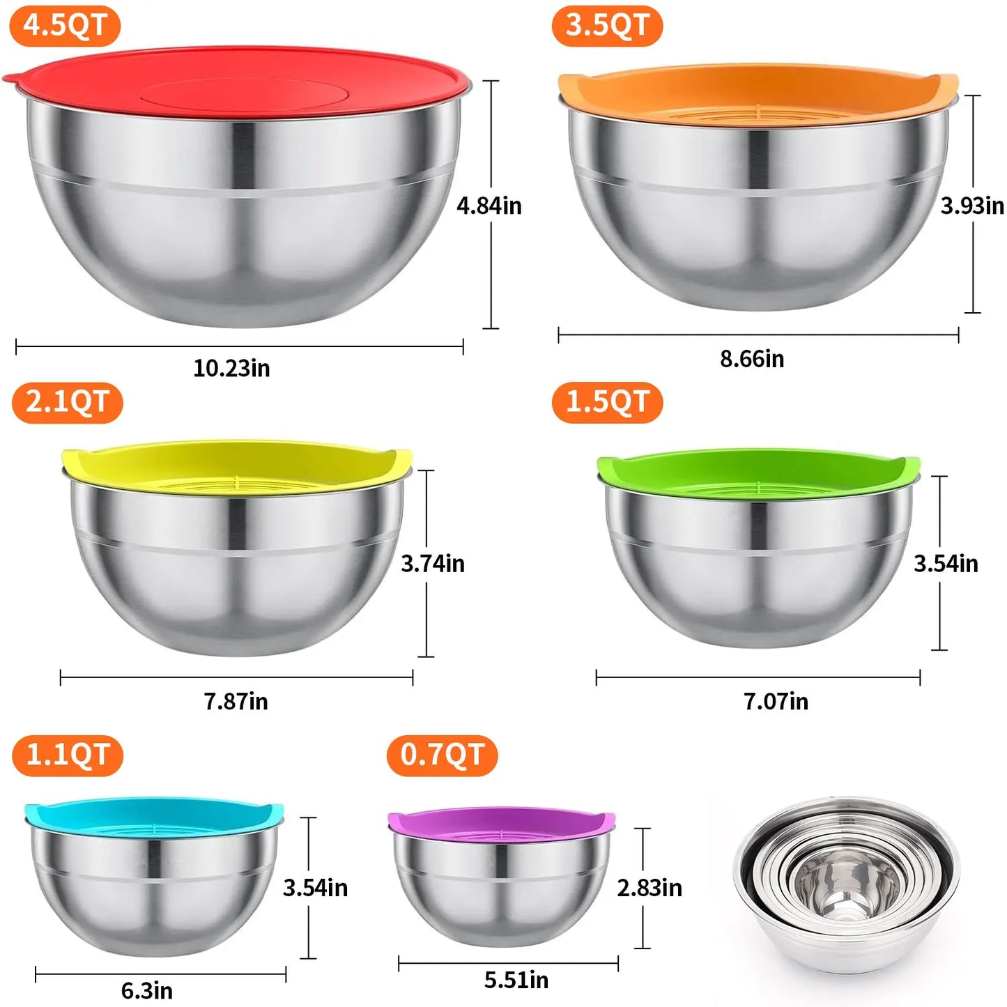 29-Piece Stainless Steel Mixing & Serving Bowl Set - Various Sizes Premium Kitchen Essentials for Mixing and Serving - Non-Slip
