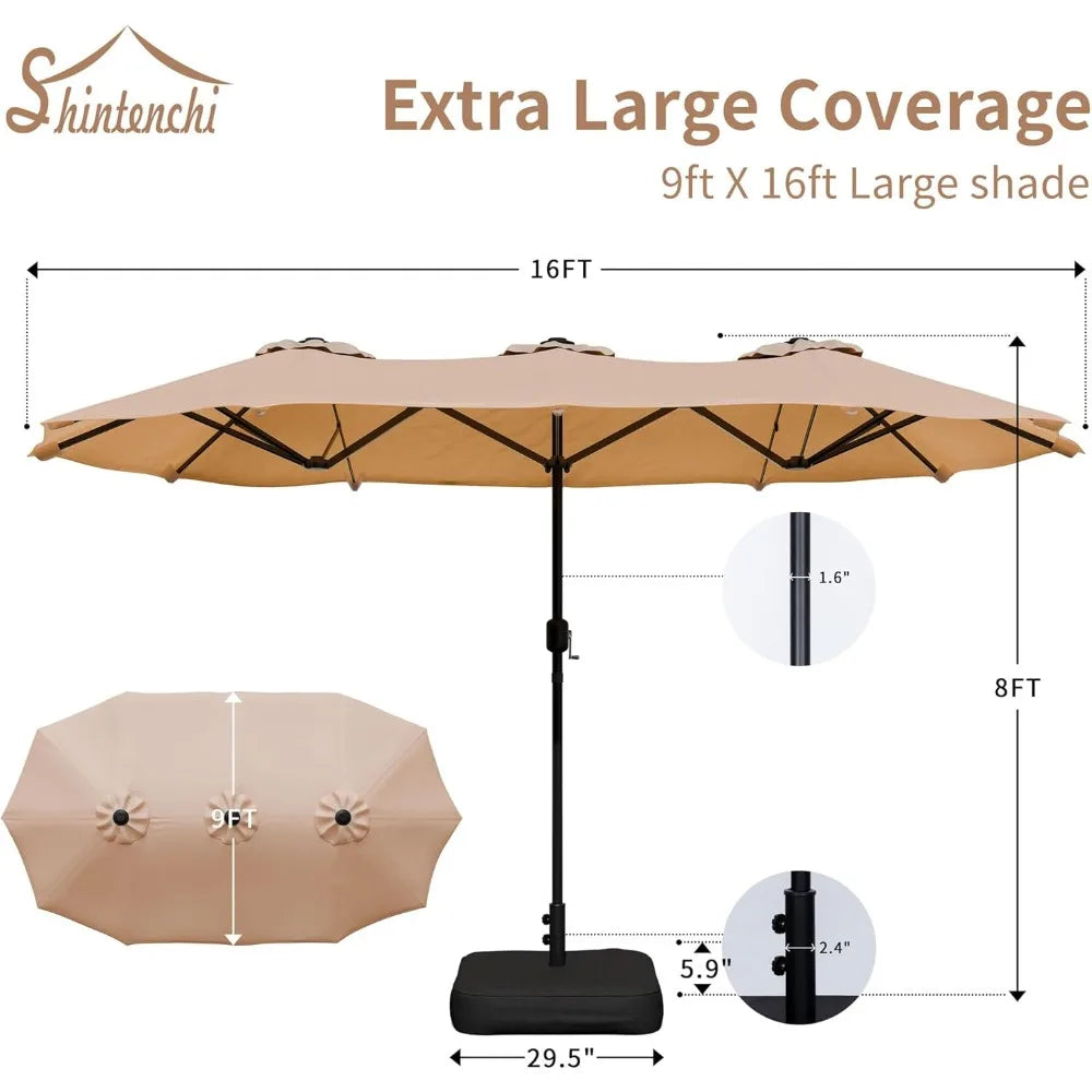 16-FT Patio Umbrella with Crank Handle & Base