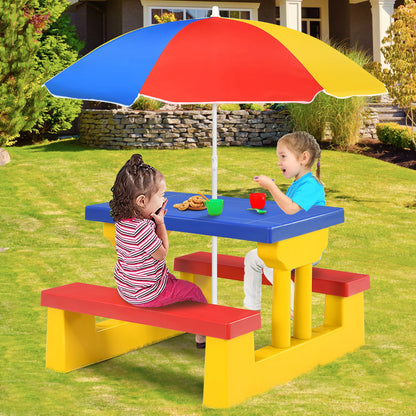 Kids Picnic Table W/Removable Umbrella Indoor Outdoor
